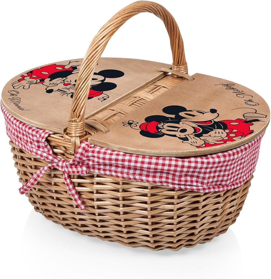 PICNIC TIME Disney Mickey Mouse & Minnie Mouse Country Vintage Picnic Basket with Lid, Wicker Pic... | Amazon (US)