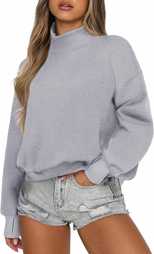 PINSPARK Sweatshirt for Women 2024 Fall Outfits Long Sleeve Fleece Top Turtleneck Sweater Shirts ... | Amazon (US)