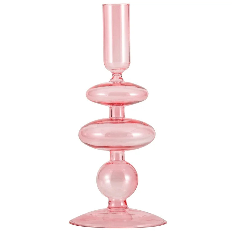 Mainstays Pink Translucent 7.87" Tall Glass Bubble Shaped Tabletop Taper Candle Holder, Large | Walmart (US)
