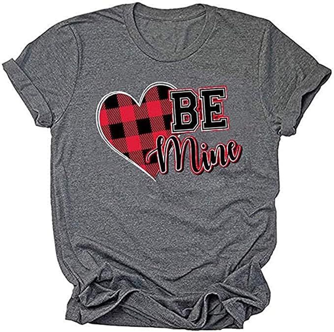 Beopjesk Womens Valentine's Day Graphic Tees Short Sleeve Heart Printed Shirts Blouse Tops | Amazon (US)