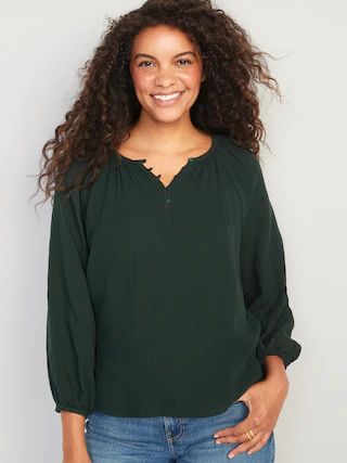 Shirred Double-Weave Long-Sleeve Blouse for Women | Old Navy (US)