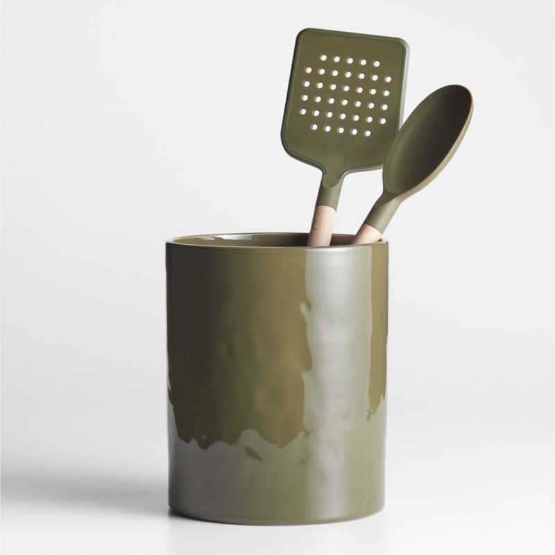 Marin Desert Green Stoneware Utensil Holder + Reviews | Crate & Barrel | Crate & Barrel