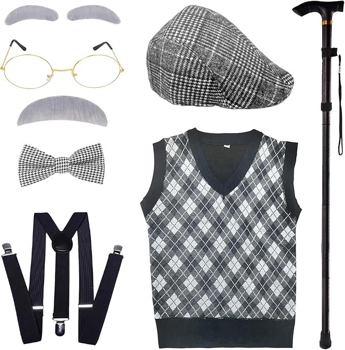 Kids 100 Days of School Costume for Boys - Old Man Costume Set with Many Parts,Old Person Costume | Amazon (US)