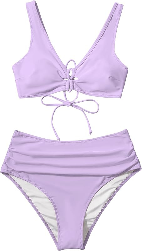 RUUHEE Women Criss Cross High Waisted String Floral Printed 2 Piece Bathing Suits | Amazon (US)