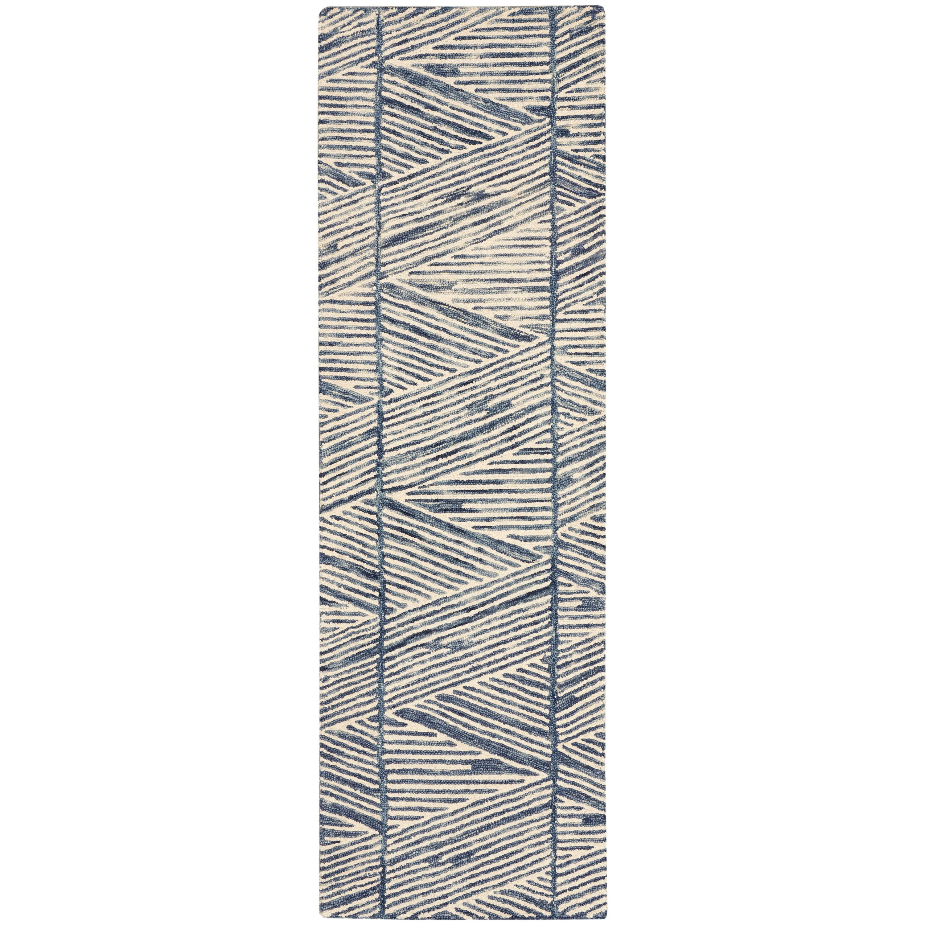Nourison Vail Modern Indoor Area Rug White Blue 2'3 x 7'6 | 099446794154 | Lowe's