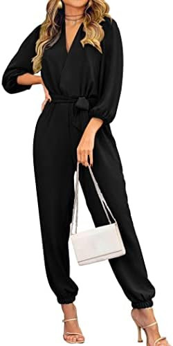 PRETTYGARDEN Women's Fall Jumpsuits Dressy Casual Pants Romper Spring Long Sleeve V Neck Belt Poc... | Amazon (US)