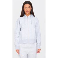 Grey Marl Oversized Hooded Zip Up Sweat Hoodie, Grey Marl | PrettyLittleThing UK