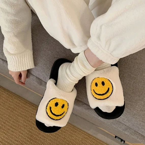Smiley Face Slides- Happy Slippers- Cute Slippers- Plush Slippers- Comfortable Slippers- Christma... | Etsy (US)