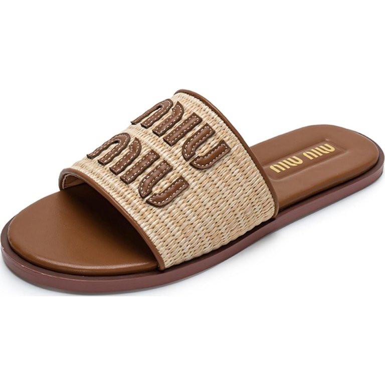 Womens Raffia Flat Sandals Open Toe Summer Beach Sandals Slip On Dressy Shoes | Walmart (US)