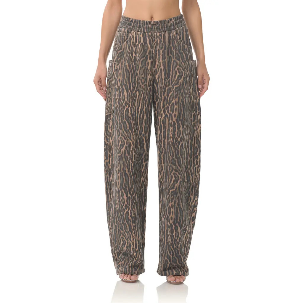 AFRM Ryan Cotton Barrel Sweatpants in Olive Leopard at Nordstrom, Size Small | Nordstrom