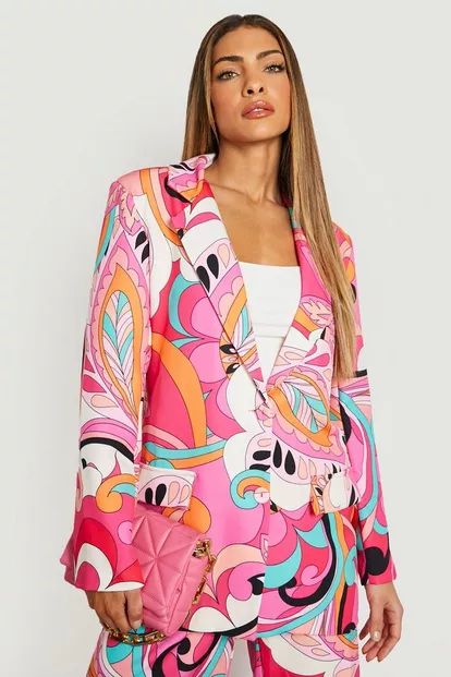 Abstract Print Relaxed Fit Blazer | Boohoo.com (US & CA)