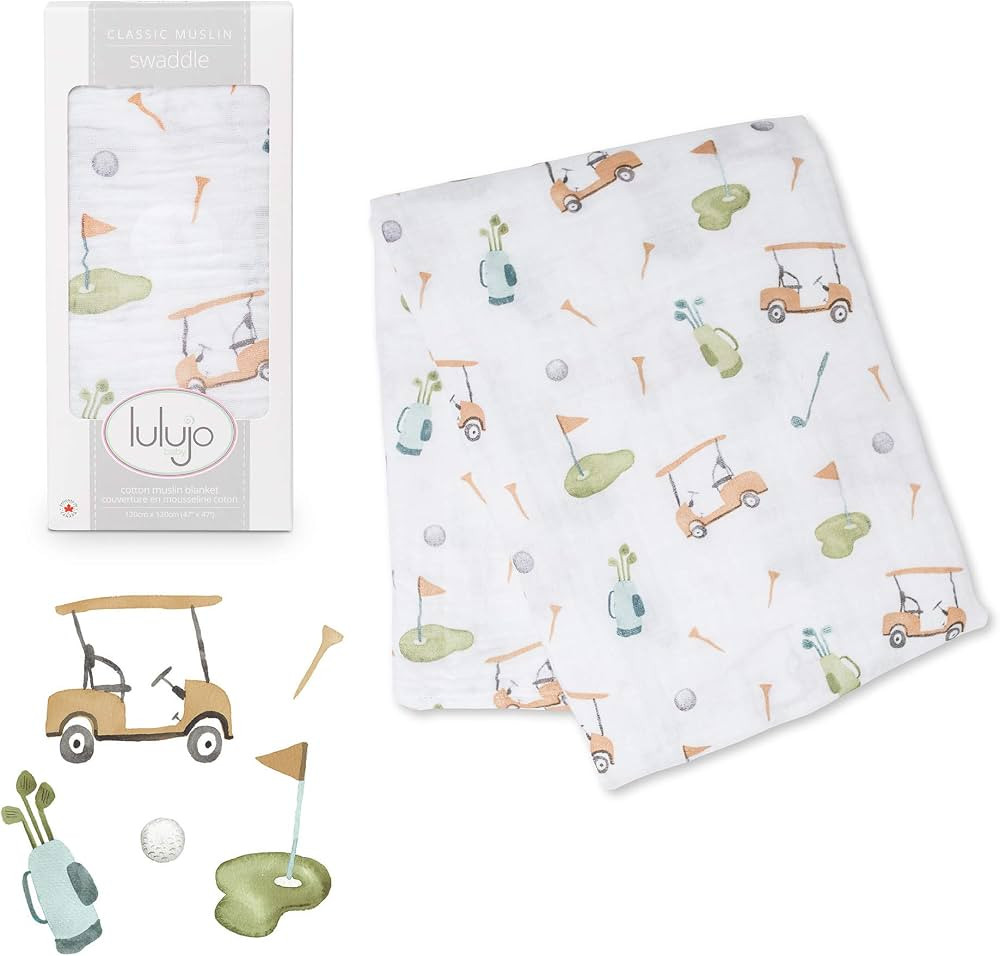 Lulujo Baby Cotton Muslin Swaddle Blanket, 47 x 47-Inch, Golf | Amazon (US)