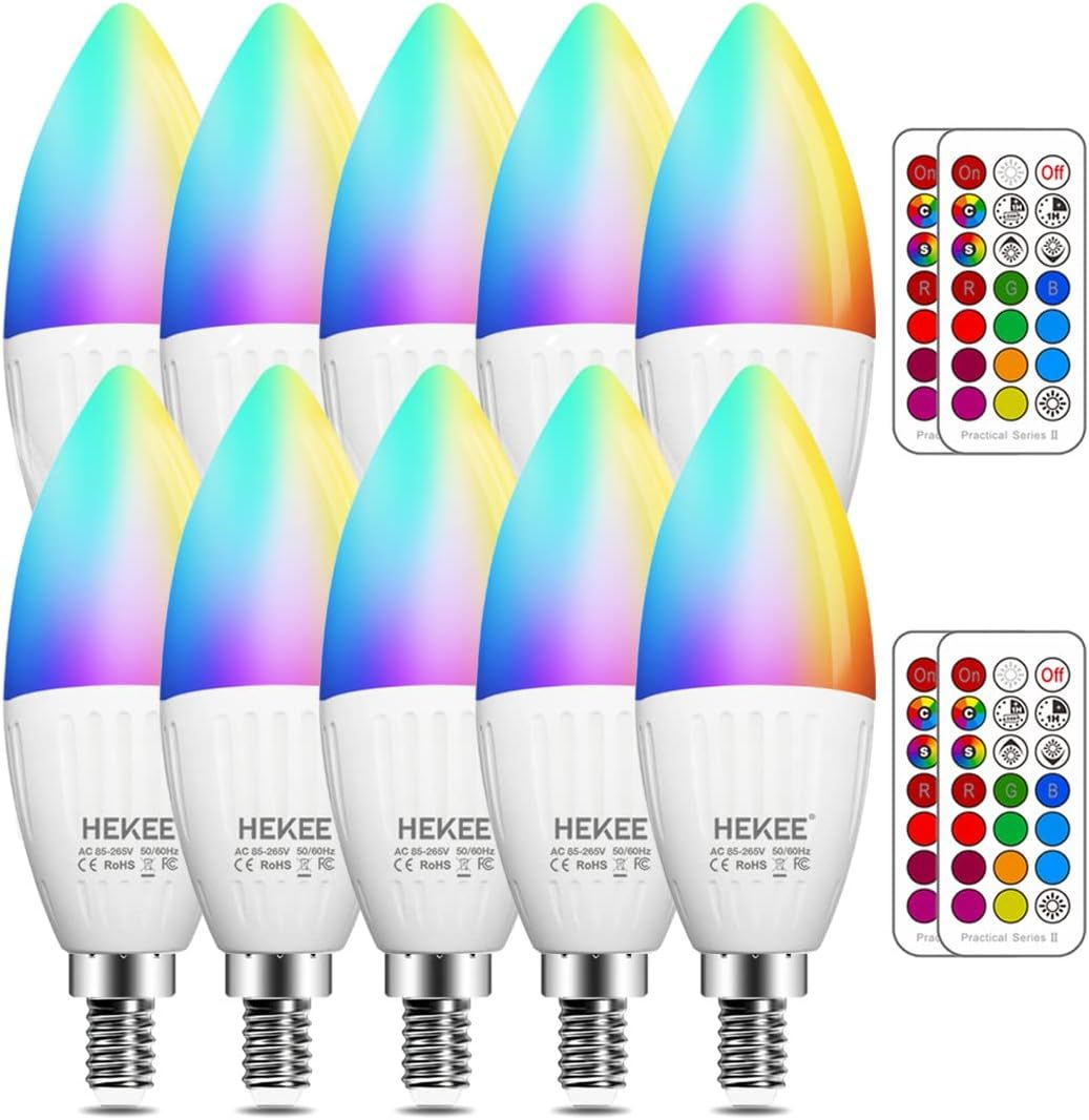 HEKEE E12 B11 LED Candle Light Bulbs, Color Changing, 40W Incandescent Equivalent, 450 Lumen, RGB... | Amazon (US)