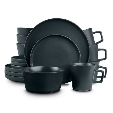 Stone Lain Celina 16-Piece Stoneware Round Dinnerware Set Service for 4 Gray Matte | Walmart (US)