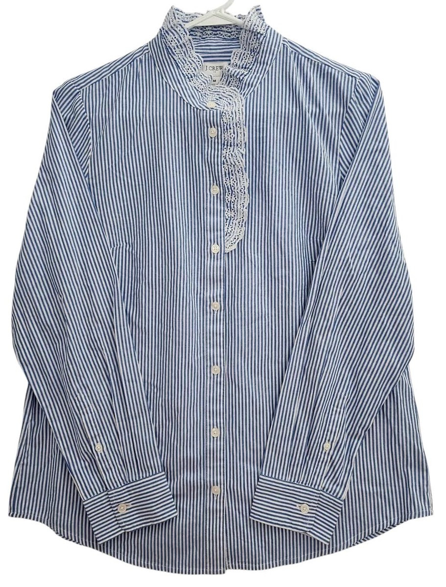 J.CREW Medium Lightweight Cotton Long Sleeve Button Up Shirt Blue White Nwt | eBay US