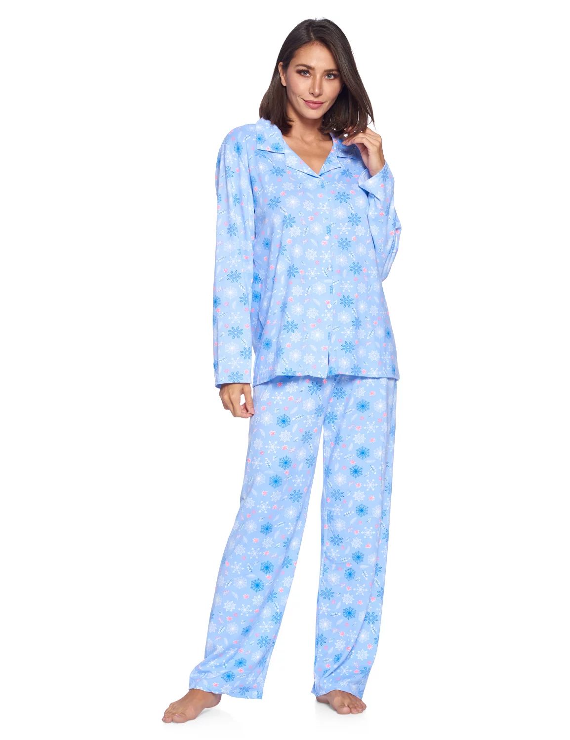 Casual Nights Women's Long Sleeve Rayon Button Down Pajama Set - Walmart.com | Walmart (US)