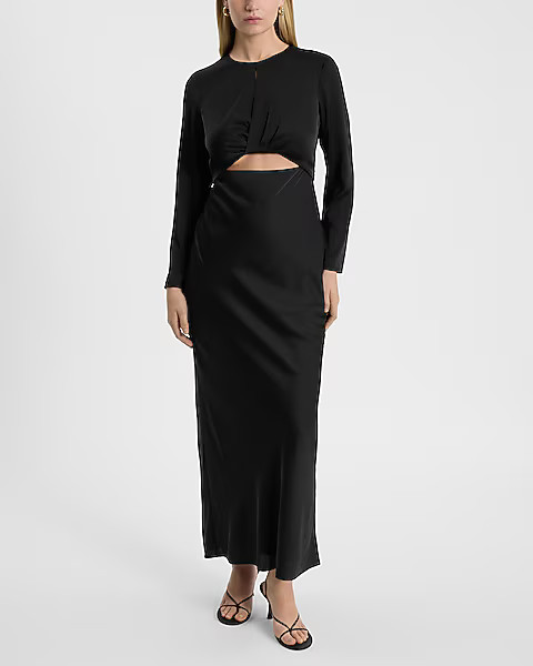 Satin Long Sleeve Cutout Twist Maxi Dress | Express