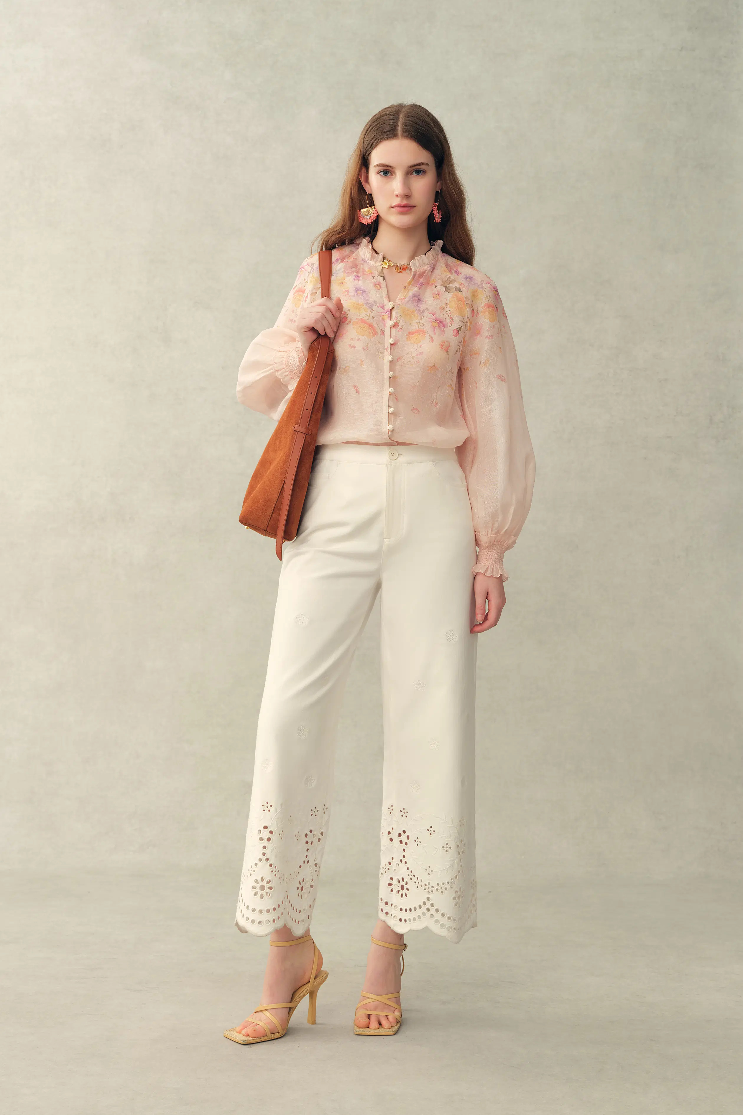 Lillian Handpainted Floral Embroidery Sheer Ombr\u00e9 Print Blouse in Silk | Fabrique