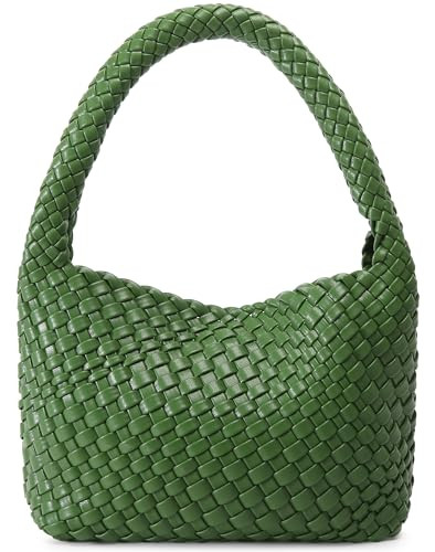 NOBLIFE Woven Bag for Women, Small Vegan Leather Summer Beach Purse, and Travel Handbags Ladies' Retro Chic Shoulder Bags(grass green) | Amazon (US)