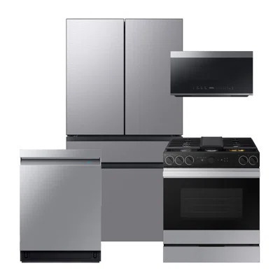 Samsung Bespoke Stainless Steel Counter Depth Kitchen Package with 23 cu. ft. 4-Door French Door Refrigerator with Beverage Center and Gas Range | Wayfair North America