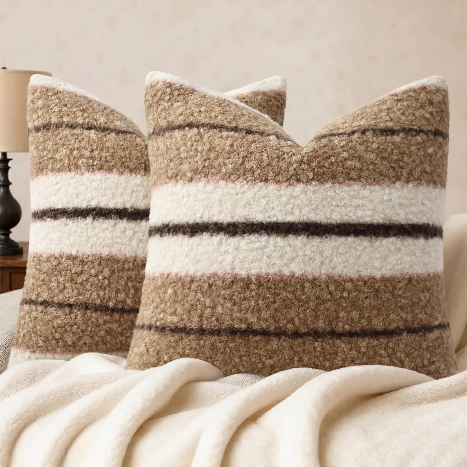 decorUhome 18x18 Inch Pack of 2 Boho Striped Textured Pillow Covers for Couch Sofa Bedroom, Farmhouse Neutral Pillowcases for Home Decor, Cocoa Brown - Walmart.com | Walmart (US)