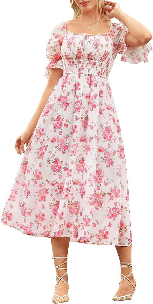 Scarlet Darkness 2026 Summer Floral Dress for Women Cottagecore Smocked Midi Dresses | Amazon (US)