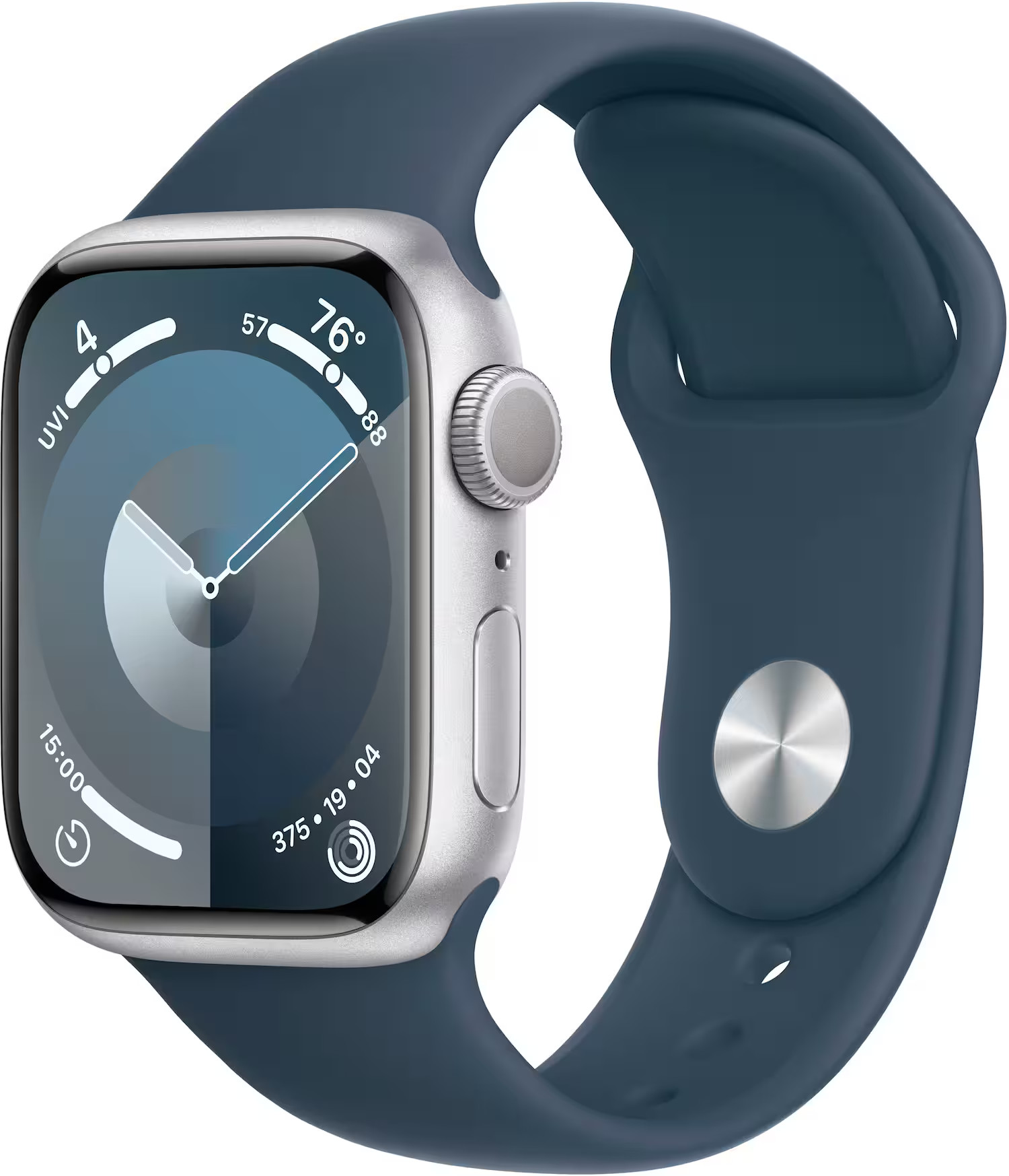 Apple Watch Series 9 (GPS) 41mm Silver Aluminum Case with Storm Blue Sport Band S/M Silver MR903L... | Best Buy U.S.