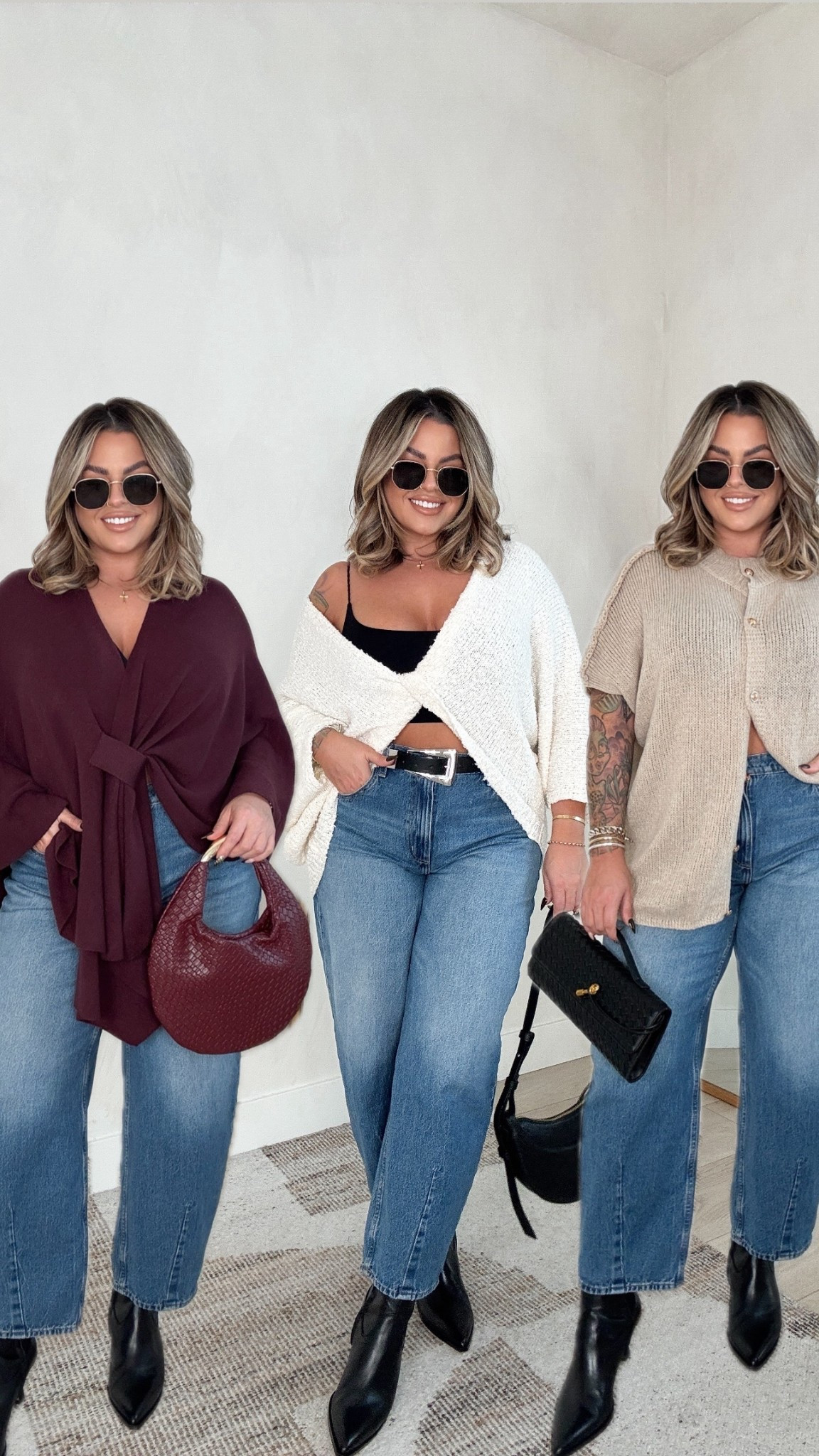 New amazon sweater tops.

Cream one I linked a plus size version as well. 

Cream top L 
Tan top XL 
Burgundy is OS 
Black tank link similar 
Jeans 14 L I’m 5’5 I highly recommend getting the long length if you were my height or taller. The regular length was way too short and I also recommend sizing up. 
Boots size up 
Also linked my bra in todays reel wearing a xl I’m a 38d/dd 


#LTKFindsUnder100 #LTKMidsize #LTKFindsUnder50