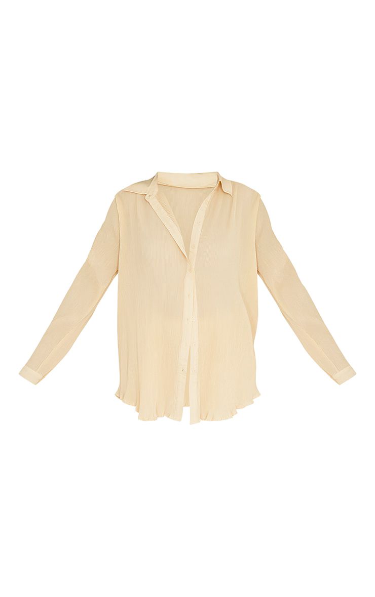 Cream Plisse Button Front Oversized Shirt | PrettyLittleThing US
