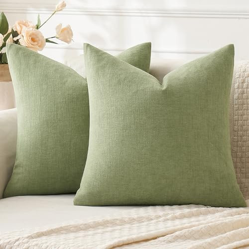 MIULEE Sage Green Couch Pillow Covers 22x22 Inch, Set of 2 Soft Spring Chenille Decorative Euro Throw Pillow Covers Farmhouse for Sofa Living Room Bed | Amazon (US)