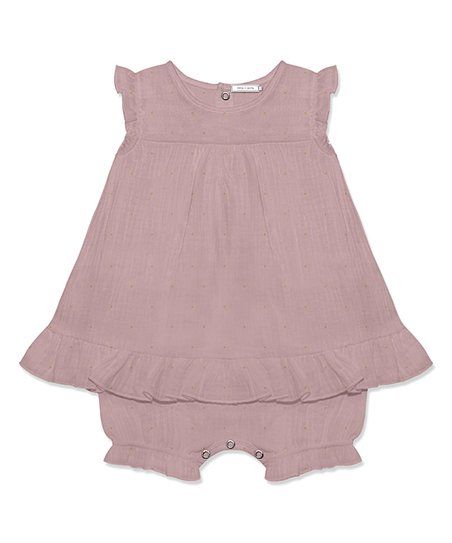 Mauve Dot Skirted Gauze Bubble Bodysuit - Infant & Toddler | Zulily