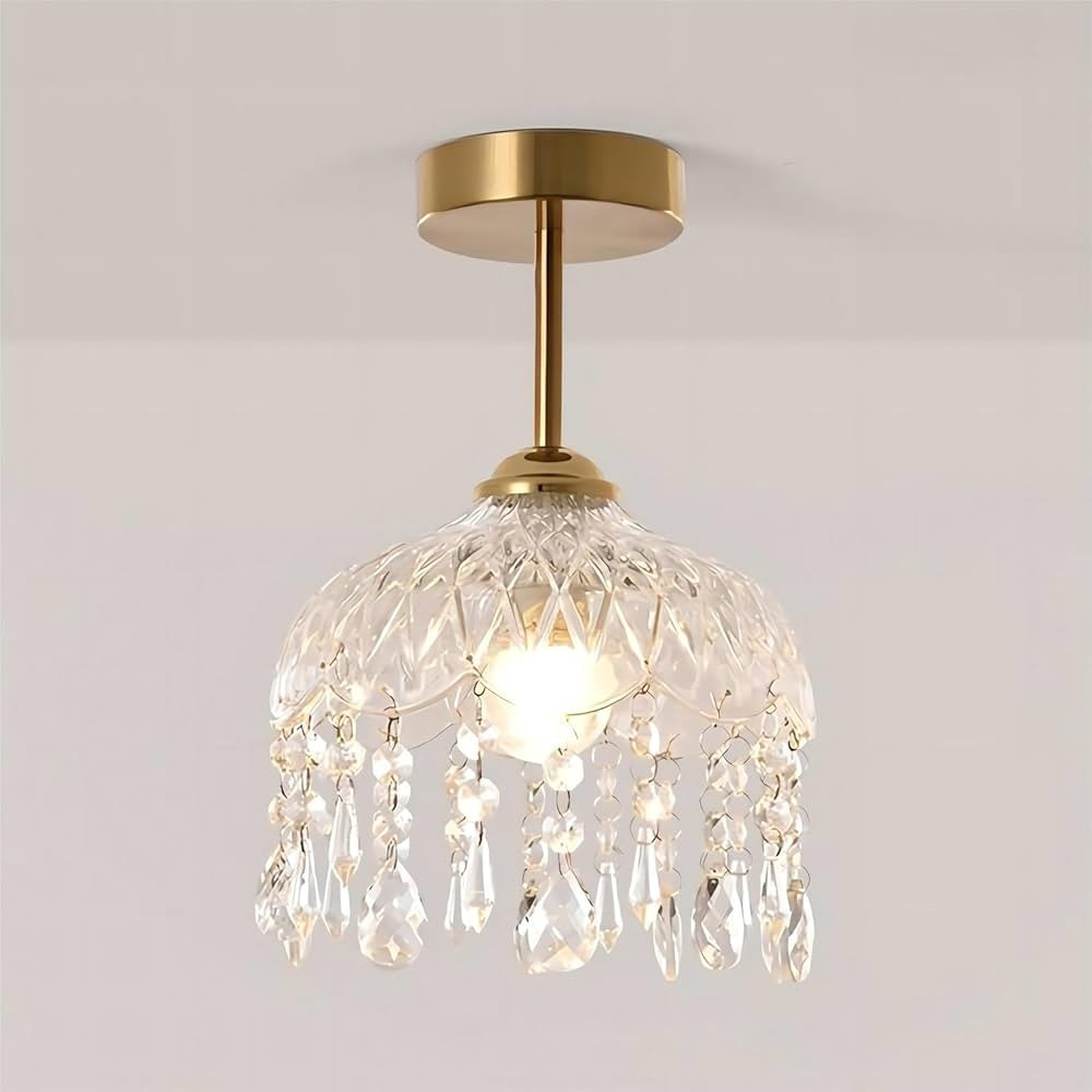 LIGHTLAND 7.9 Inch Vintage Crystal Ceiling Light, Crystal Dome Chandelier, Small Chandelier for E... | Amazon (US)