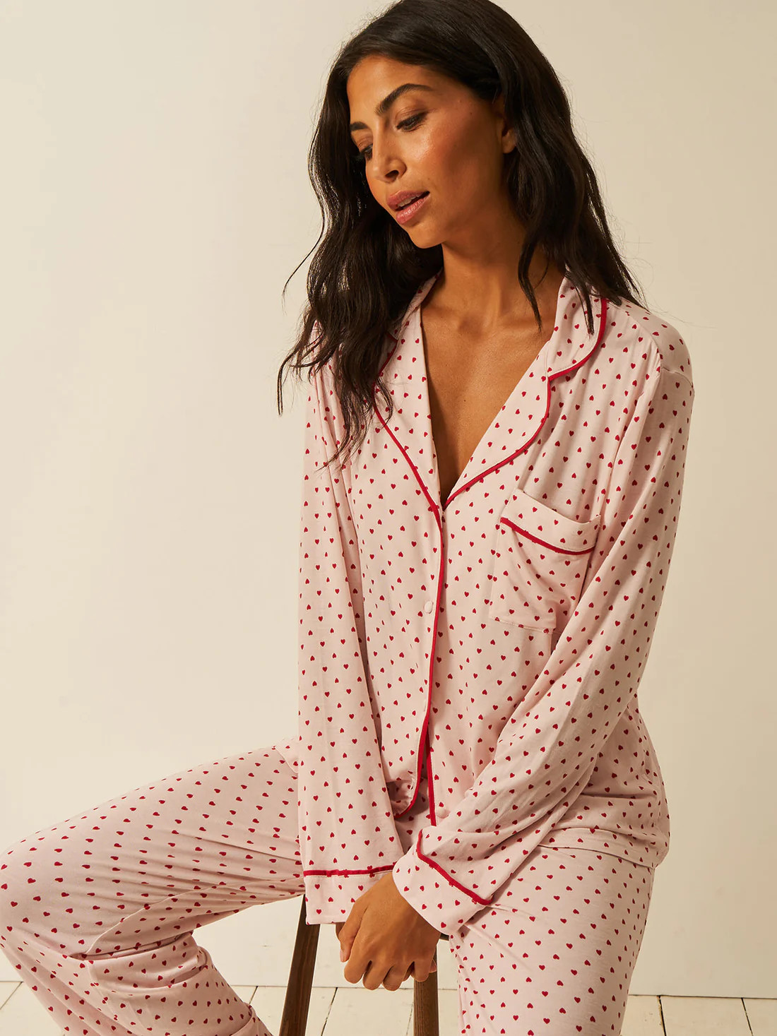 Long Pajama Set - Mini Heart | Sustainable TENCEL™ Nightwear | Stripe and Stare