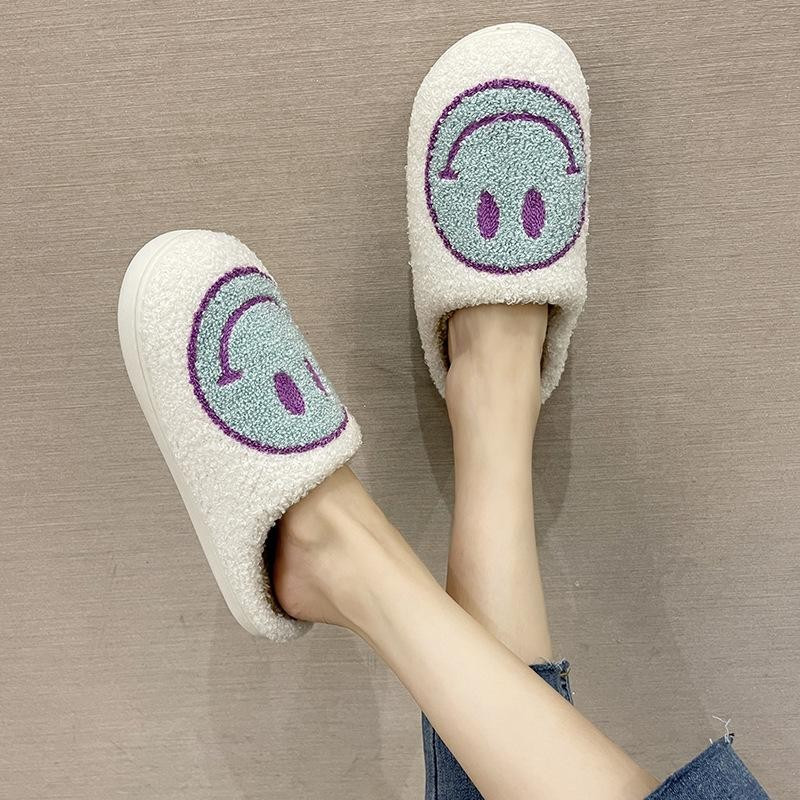 Women's Smiling Face Plush Home Slippers | Akk Shoes