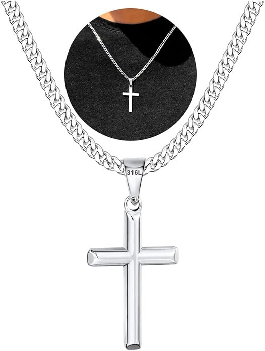 Avotto Easter Basket Stuffers 316L Stainless Steel Cross Necklace Jewelry Gifts for Men Boys, Sil... | Amazon (US)