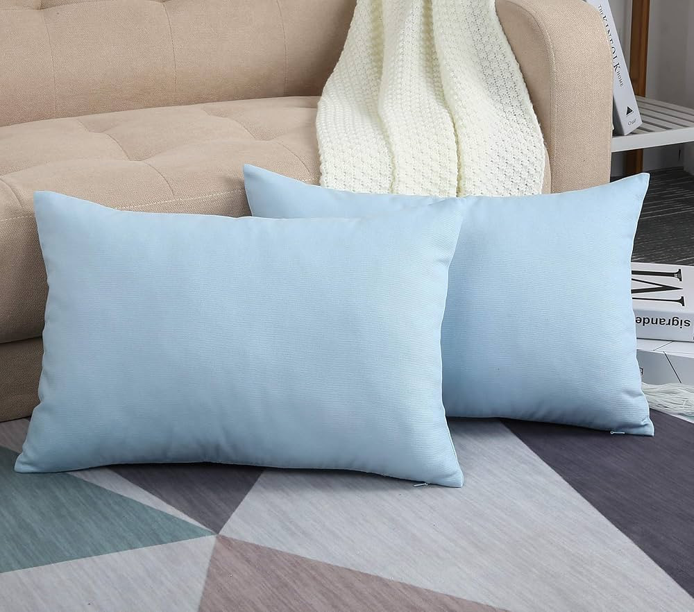 TangDepot Cotton Solid Throw Pillow Covers, 12" x 18" , Light Blue | Amazon (US)