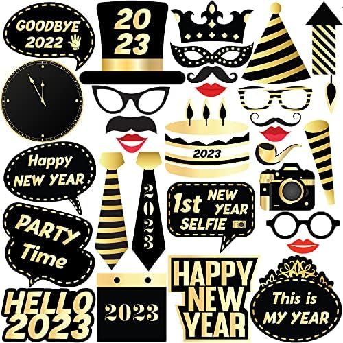 New Years Eve Photo Booth Props 2023 - Shiny Foil Print NYE Photo Booth Props | New Years Eve Par... | Amazon (US)
