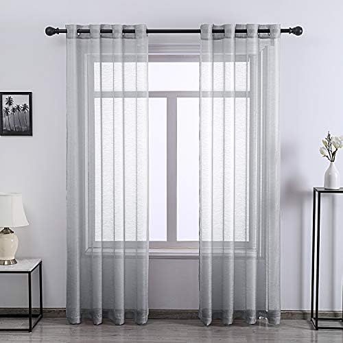 DONREN Grey Textured Sheer Window Curtains for Bedroom Window Curtains 84 Inches Length Luxury Sh... | Amazon (US)