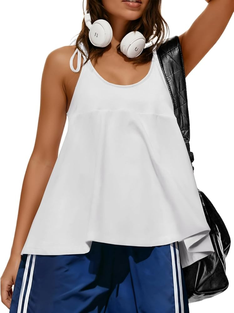 Fisoew Womens Workout Tank Tops Sleeveless Scoop Neck Racerback Loose Summer Active Running Gym B... | Amazon (US)