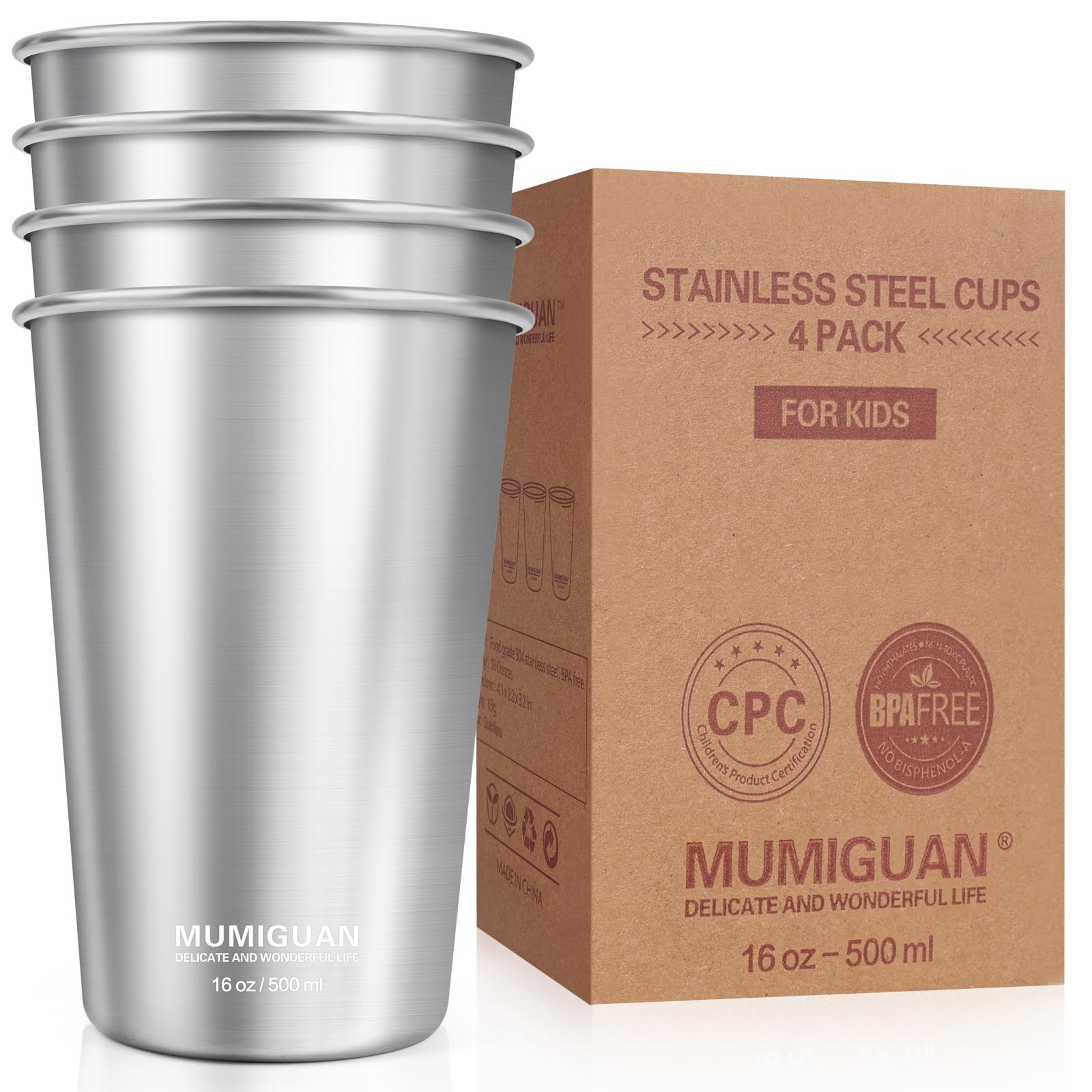 16 oz Stainless Steel Pint Cups 16oz/500ml (4 Pack), Stainless Steel Water Tumbler, Camping Stain... | Amazon (US)