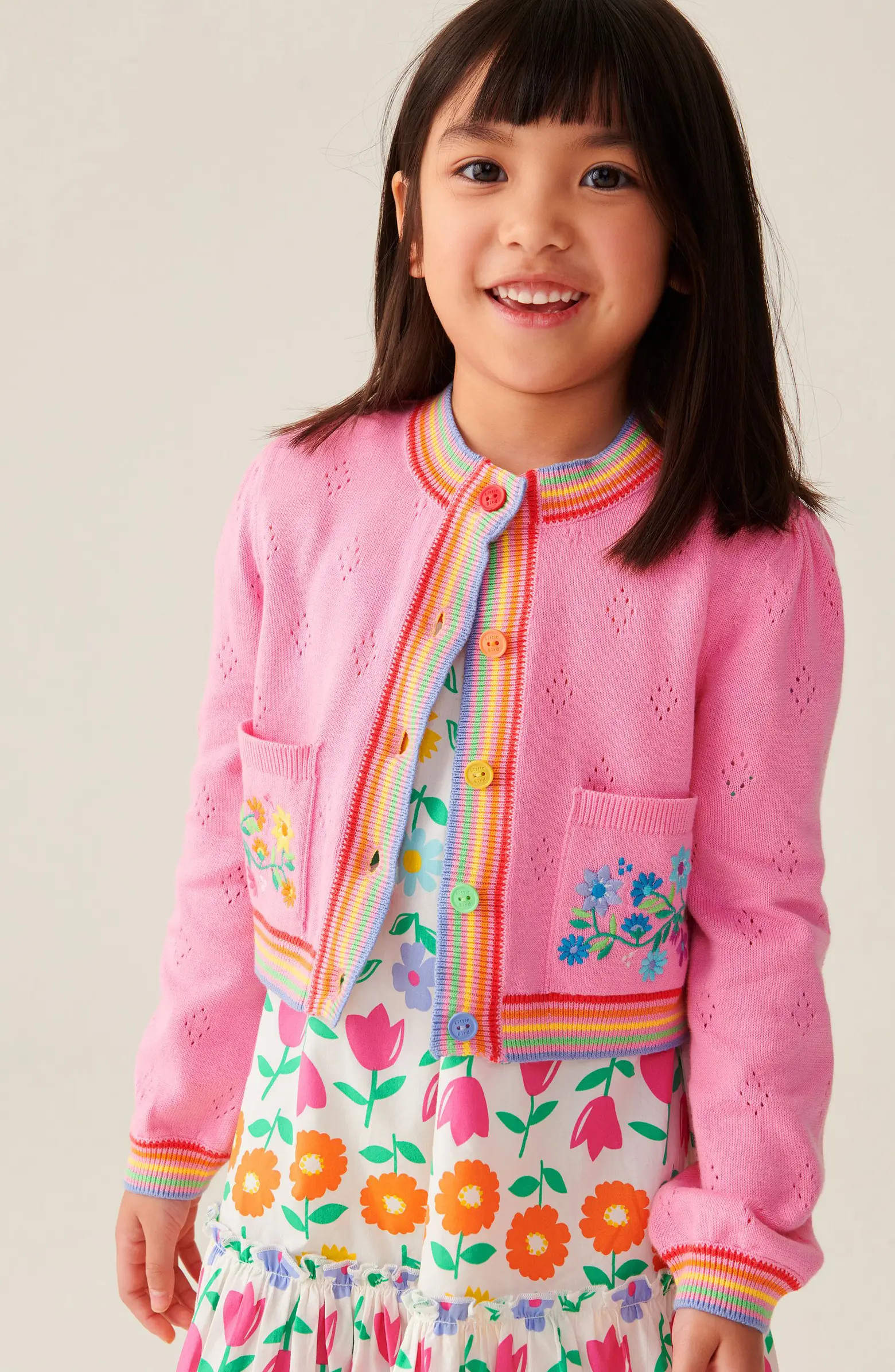 Little Bird Kids' Floral Embroidered Cotton Pointelle Cardigan | Nordstrom | Nordstrom