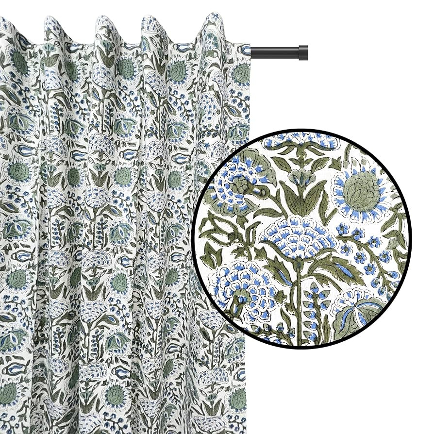 ATOSII Cotton Curtains (Clover Blue, 1 Panel - W 60" X L 108") | Amazon (US)