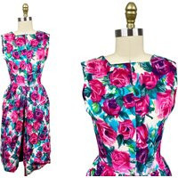 Vintage 1950S 1960S Rose Dress - Purple Pink Blue Tank Spring Floral Waist 25.5 | Etsy (US)