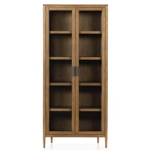 David Rustic Lodge Clear Glass Brown Solid Mahogany Wood 2 Door Display Case | Kathy Kuo Home