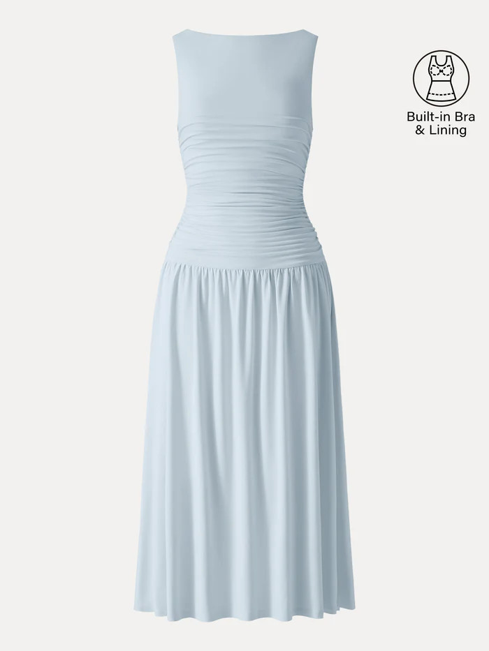 SkinKiss Cooling Boatneck Ruched Midi Bra Dress | OGLmove