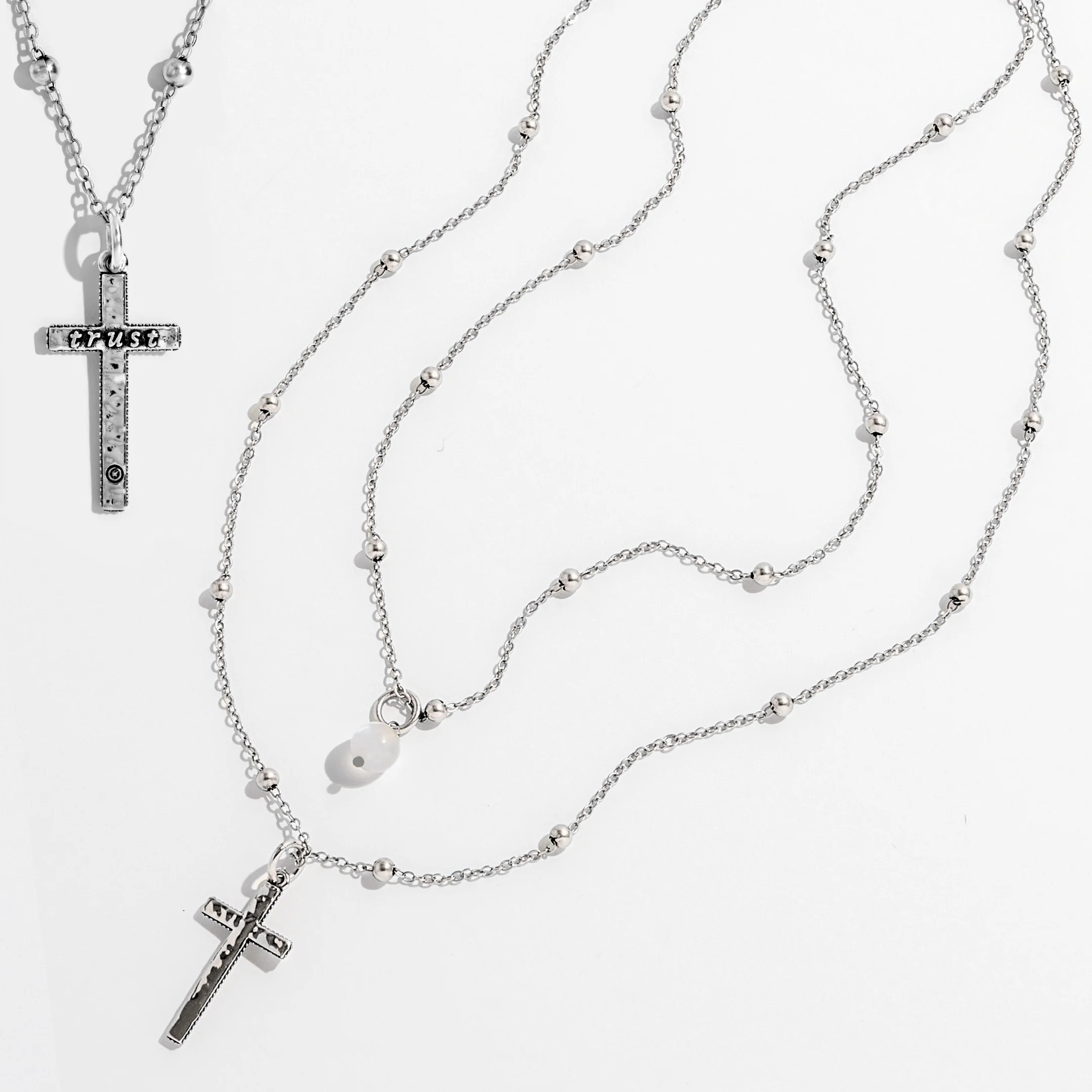 Trust Cross Dainty Necklace Silver / Moonstone | Katia Designs