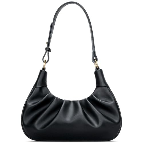KKXIU Shoulder Bag Crescent Handbag Ruched Purse Underarm Bag Mini Hobo for Women,Detachable Gold... | Amazon (US)