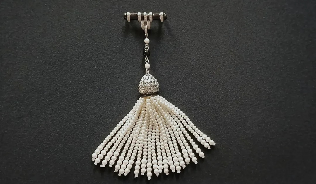 Exquisite Simulated Luster White Pearls Beads Dangling Tassel With Black Onyx Glass & Sparkling C... | Etsy (US)