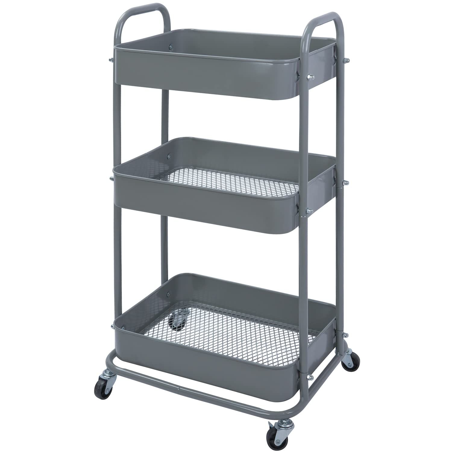 YOHKOH 3-Tier Metal Rolling Utility Cart, Storage Trolley Cart with Mesh Baskets and Lockable Wheels | Amazon (US)