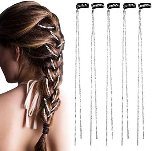 ORYOUGO 5 Pieces Rhinestone Hair Chains, Punk Tassel Hair Clips Bling Crystal Hair Extension 50cm /  | Amazon (US)